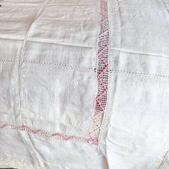 Hand Embroidered Deer & Crochet Silk Bedcover Bedspread 58 x 81
